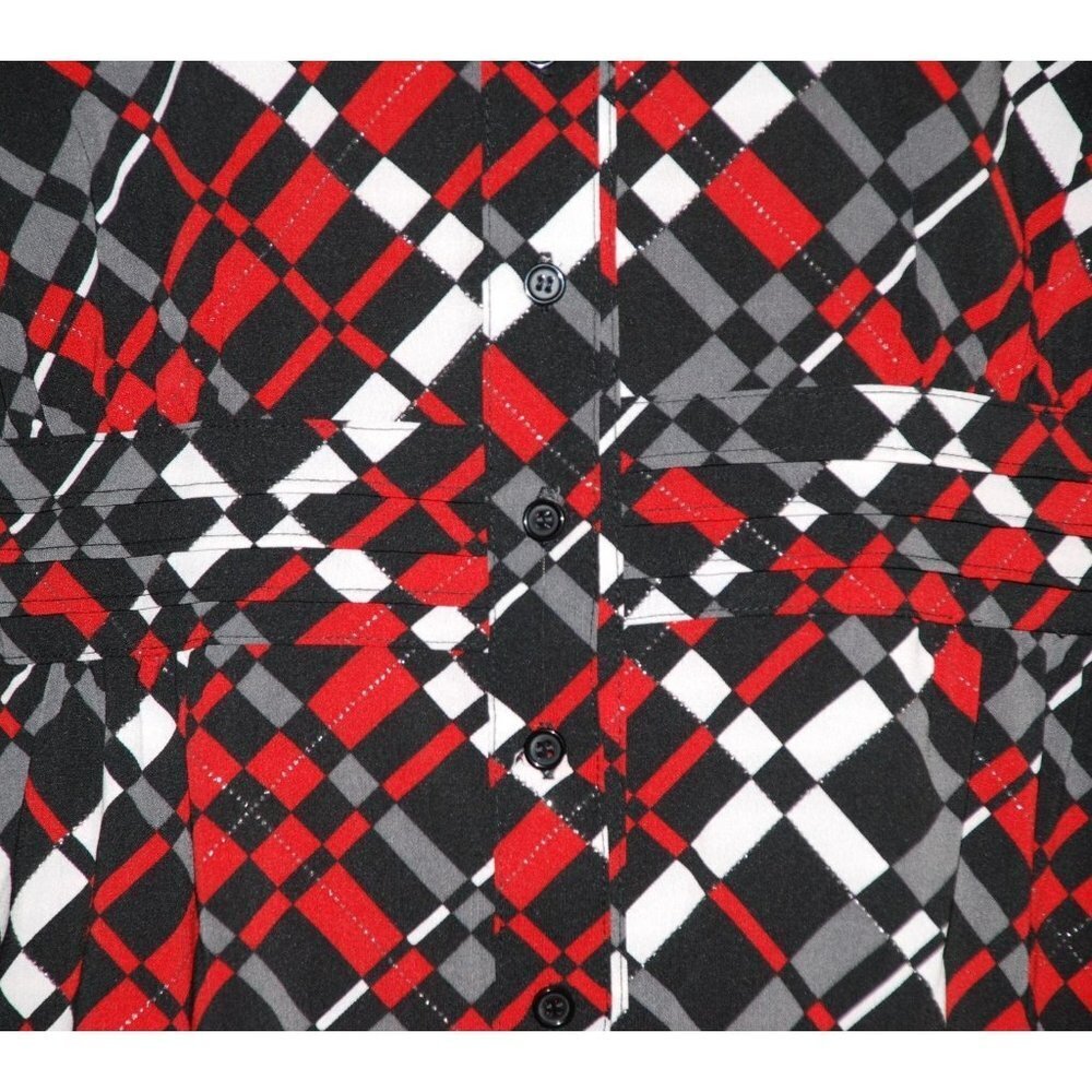 Covington Red Argyle Pattern Button Up Blouse Siz… - image 3
